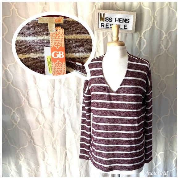 Gianni Bini Tops - FINAL $ NEW GB BURGUNDY STRETCHY V NECK SHEER TOP